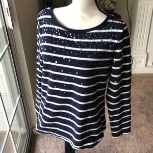 Navy and white striped top with sequins